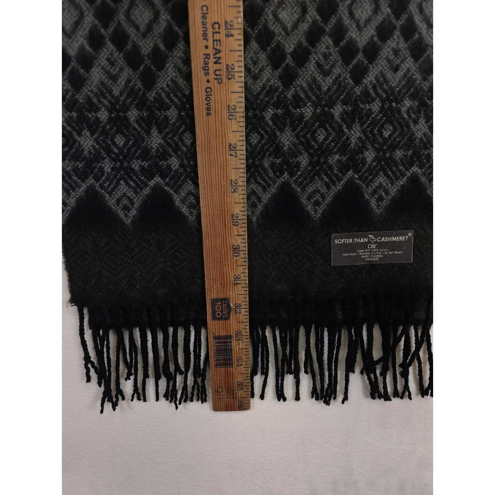 D&Y Scarf Mens OS Black Gray Fair Isle Softer Than Cashmere Academia Minimalist‎